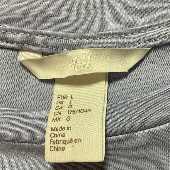 H&M 100% Cotton Knit Short Sleeve Pale Blue Ruffle Crew Neck Tee US Sz L - Picture 5 of 9